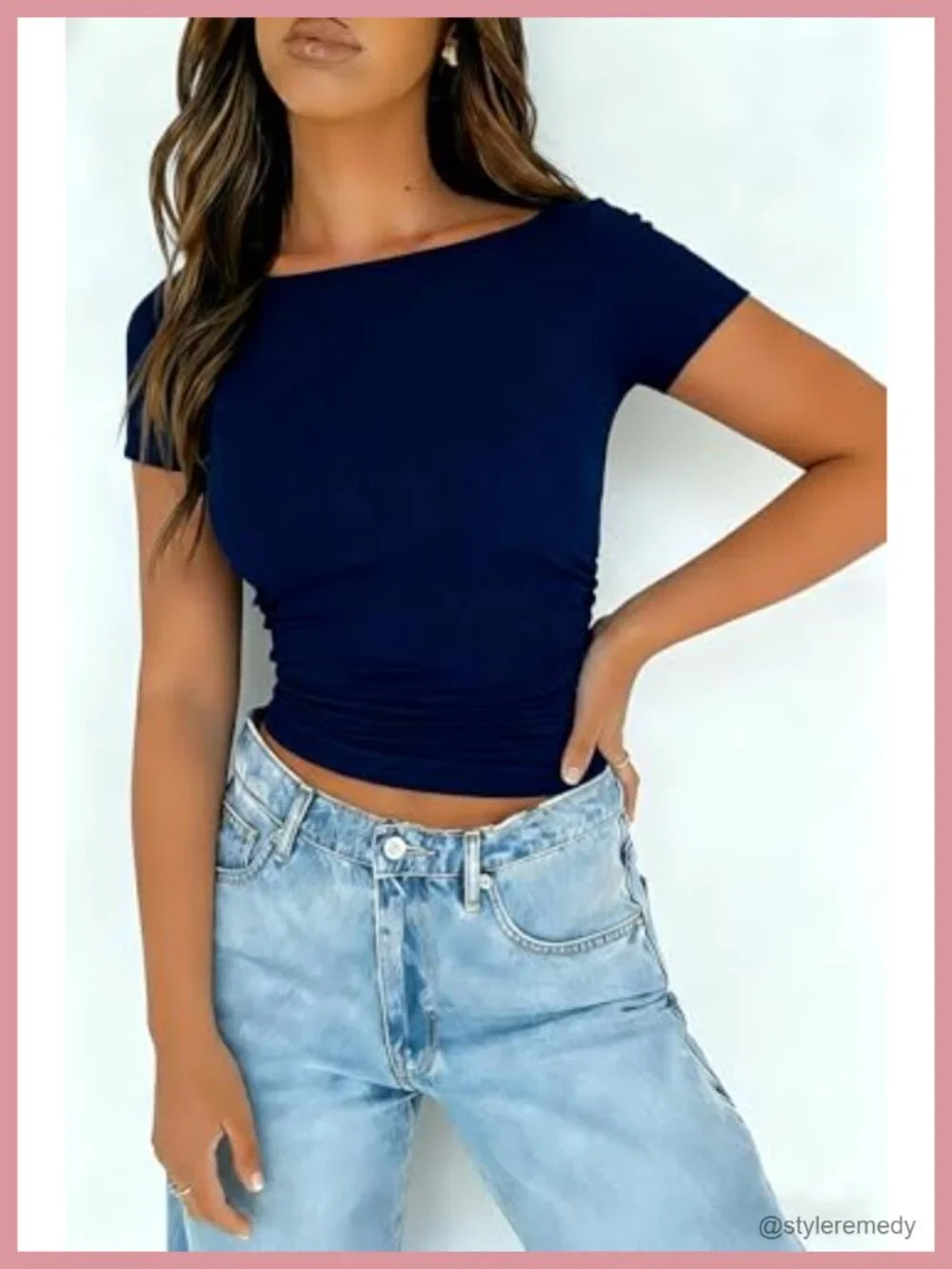Women's Ribbed Knit Boat Neck Short Sleeve Slim Fit T-Shirt